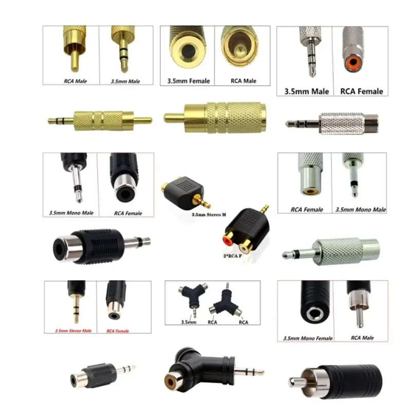 Vergoldete DC3,5 mm Mono-Stereo-Stecker-Buchse auf Cinch-Stecker-Buchse, AV-Audio-Konverter, 3,5 mm auf Dual-Lotus-Buchse Image