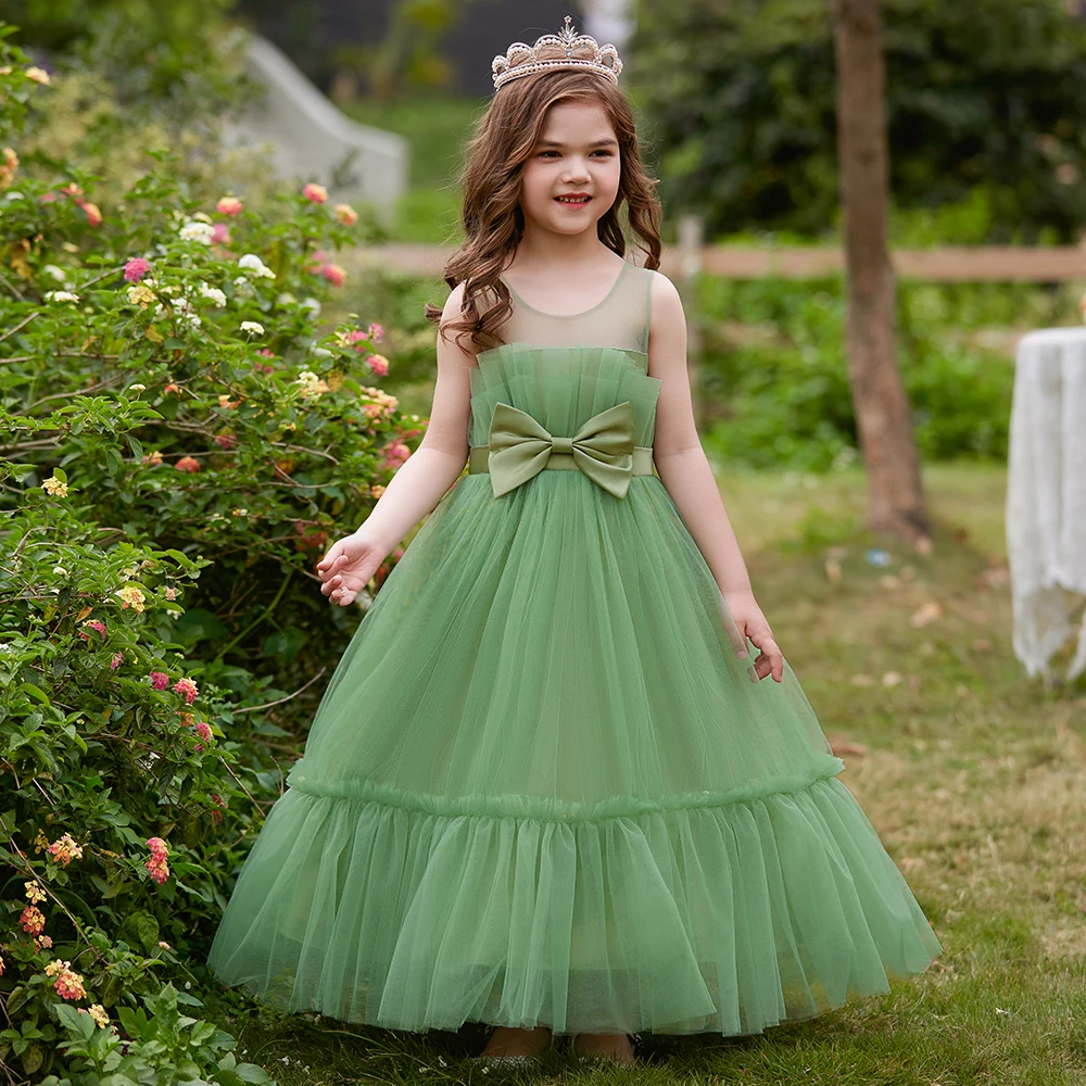 2023 sommer Mädchen Kleid Tüll Weiß Party Brautjungfer Kleider Für Kinder Kostüm Elegante Kinder Mädchen Hochzeit Abend Vestidos Image
