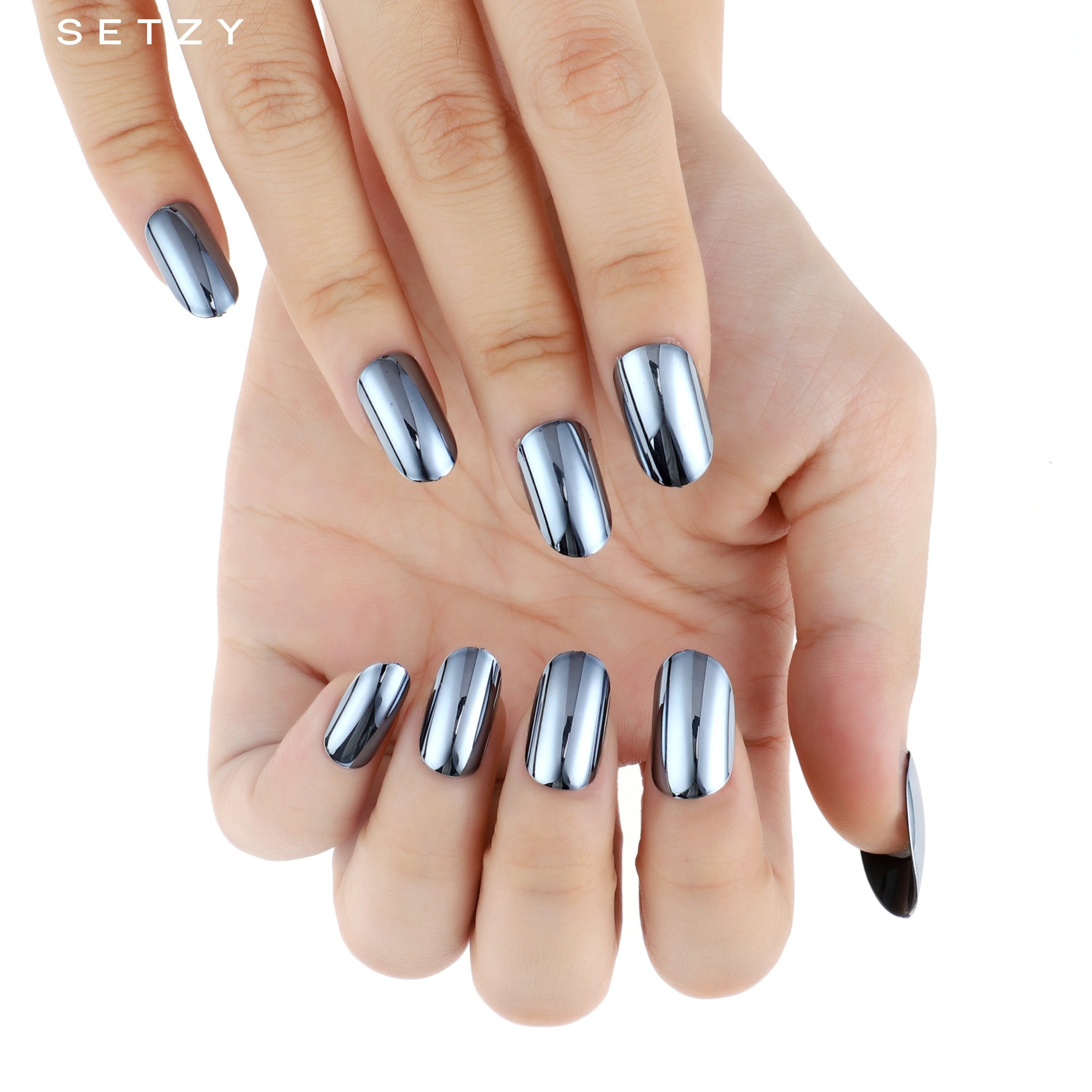 24 pezzi di unghie cromate metallizzate/Unghie finte corte/Unghie finte/Unghie finte ovali/Unghie finte ovali corte