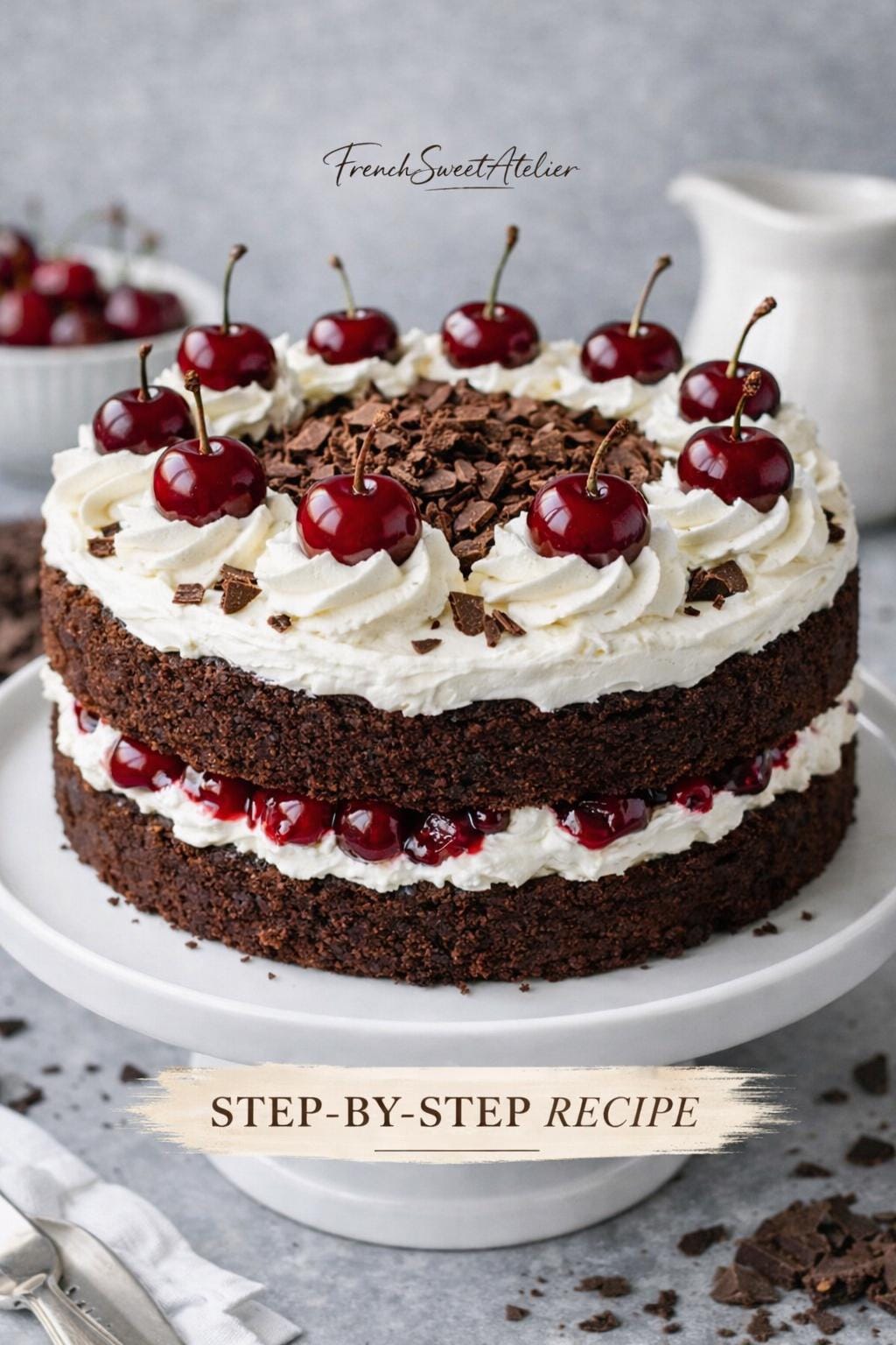 Ricetta della torta Foresta Nera in PDF - Torta a strati al cioccolato e ciliegie facile, passo dopo passo
