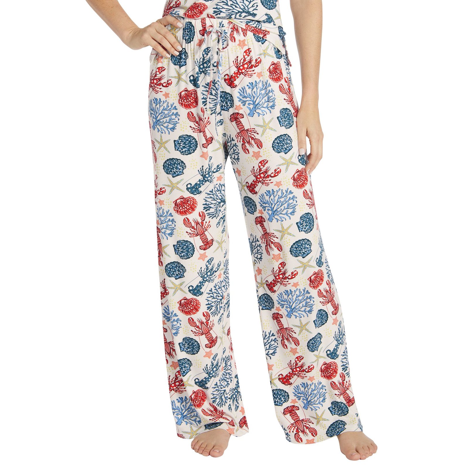 Masseys Sweet Dreams Pajama Pant (Size L) White/Lobster/Nautical, Elastine,Viscose