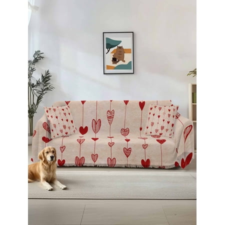 Happy Valentine s Day Couch Cover for 2 Cushion Sofa Red Love Hearts Romantic Washable Loveseat Sofa Covers Slipcover for Sectional Sofas L-Shaped Couch Throw Cover 71 x118