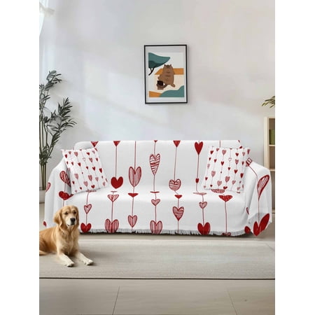 Happy Valentine s Day Couch Cover for 2 Cushion Sofa Red Love Hearts Watercolor Washable Loveseat Sofa Covers Slipcover for Sectional Sofas L-Shaped Couch Throw Cover 71 x118