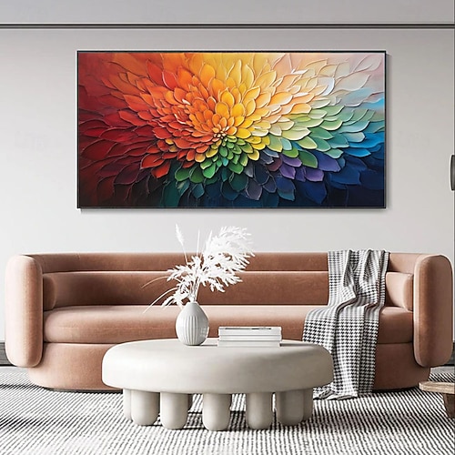 Handgemaltes, farbenfrohes Ölgemälde mit abstraktem Blumenmotiv auf Leinwand, großformatig, strukturiert, auf Keilrahmen gespannt Image