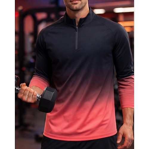 Per uomo T-shirt da corsa Maglia a compressione Maglia atletica Maglia da corsa Sport in alto Cerniera a un quarto Manica Lunga Top Primavera Autunno Sfumatura Asciugatura Rapida Traspirante