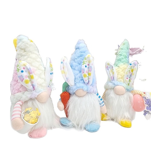 Osterkörbchen Füller 3er Pack Häschen Gnome Plüsch Osterdekorationen für Zuhause Frühlings Tomte mit Hasenohren und Karotte Etageren Dekor Glückliche Feiertagsornamente Oster Geschenk für Kinder Image