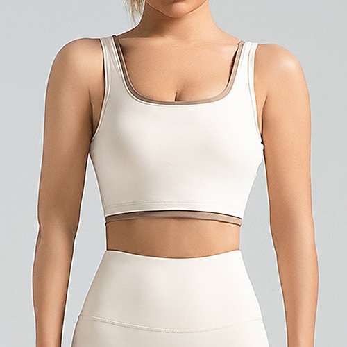 Damen Mittlere Unterstützung Gepolstertes Tank-Top Lauf-BH Schlank BH-Top Gepolstert Fitnessstudio Übung Laufen Schnelltrocknend Leicht Elastisch Schwarz Weiß Blau Einfarbig Image