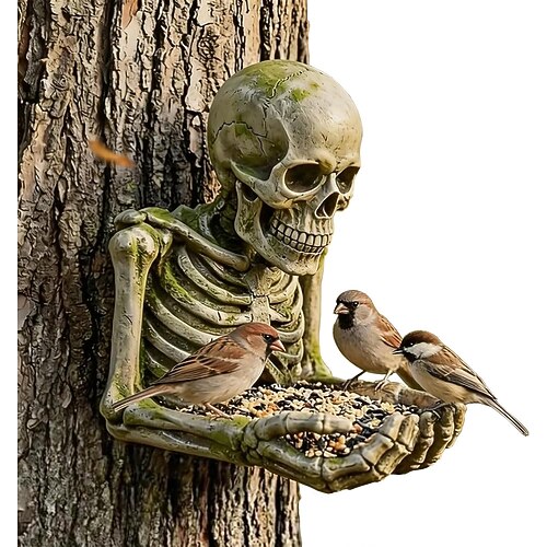 Bigfoot-Vogelfutterhaus, wasserfeste Außenskulptur mit Palmenschale Versteckter Schlüssellochaufhänger, baummontierte/hängende Gartendekoration für Vogelbeobachtung im Garten, für Naturliebhaber