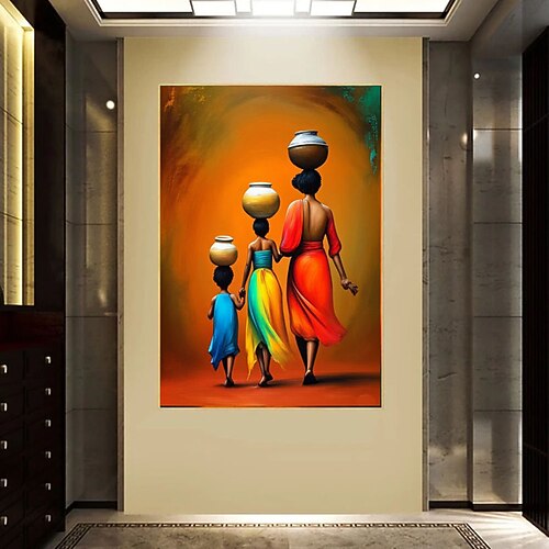 Abstrakte Kunstposter mit afrikanisch-amerikanischen Motiven: Ölgemälde auf Leinwand, Keramikgemälde auf Leinwand, Gemälde afrikanischer Frauen und Kinder, Wandbild für Schlafzimmer und Wohnzimmer. Image