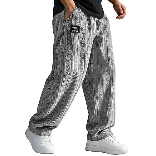 Herren Hose Baggy-Hosen Freizeithose strukturierte Hose Jacquard Elastischer Bund Gerader Schnitt Einfach Atmungsaktiv Volle Länge Lässig Täglich Outdoor Urlaub Mode Schwarz Weiß Unelastisch Image
