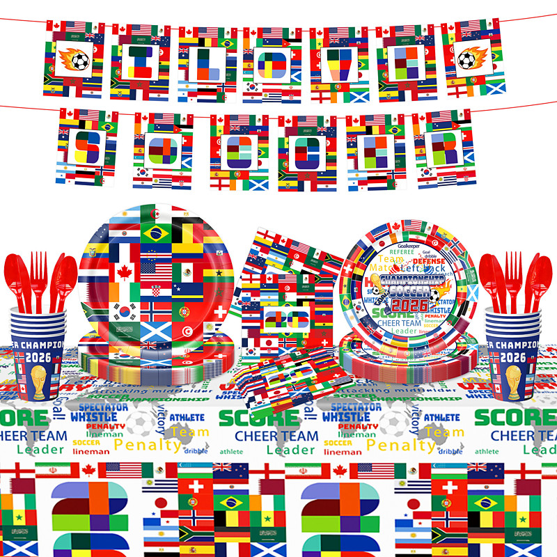 Soccer Game Party Decorations, 96Pcs Soccer Birthday Party Supplies Set – 9 in 1 with Plates, Cups, Napkins, Tablecloth, Banner Cutlery, Soccer Theme Party Tableware Kit for Kids Birthday Decorat