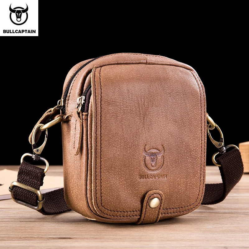 BULLCAPTAIN Casual Herren Messenger Umhängetaschen Premium YKK glatte Reißverschlusstasche Leder Umhängetasche für Männer männliche Gürteltasche