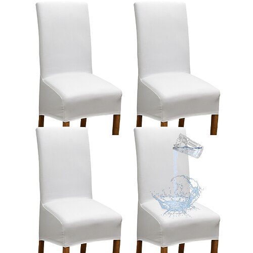 4-teiliger, 100 % wasserdichter Esszimmerstuhlbezug, schwarz, dehnbar, aus PU-Leder, mit Gummiband, für Esszimmer und Hochzeiten Image