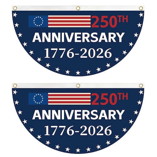 250. Jahrestag – Wir, das Volk – Patriotische, gefaltete Fächerflaggen-Girlande für Terrasse, Balkon oder Veranda – Unabhängigkeitstagsdekoration 1776–2026 Image