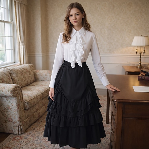 Set Elegant Mittelalterlich Renaissance Knöchellänge Rock Bluse / Hemd langarm Prinzessin Dame A-Linie Kostüm Damen Fantasie Weihnachten Halloween Renaissance-Messe LARP Erwachsene Bluse Rock Image