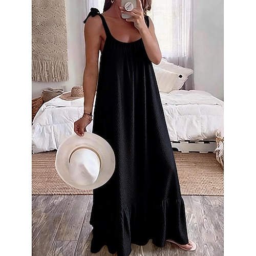 Damen Maxikleid Freizeitkleid A Linie Kleid Unterkleid Mode Basic Modern Täglich Strand Urlaub Lässiger Schnitt Einfach Ärmellos Träger Blau Schwarz Weiß Gelb Sommer Image