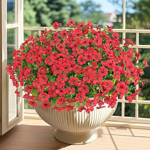 24 Bündel künstliche Blumen für den Außenbereich, UV-beständige Kunstseidenblumen, künstliche Kunststoffpflanzen für Frühling und Sommer, Garten, Veranda, Fensterkasten, Tischvase, Dekoration für Image