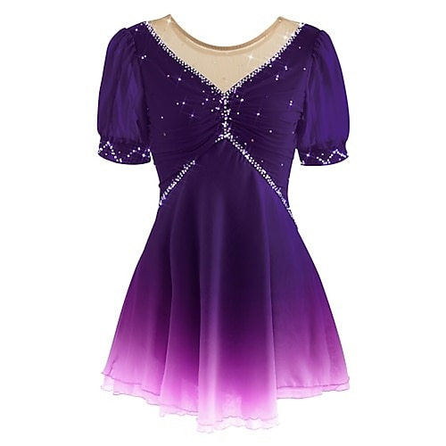 Eiskunstlaufkleid Mädchen Eislaufen Kleid Marineblau Schwarz Weiß Patchwork Offener Rücken Dehnbar Training Wettbewerb Eiskunstlaufkleidung Klassisch Kristall / Strass Kurzarm Eislaufen Eiskundstlauf Image