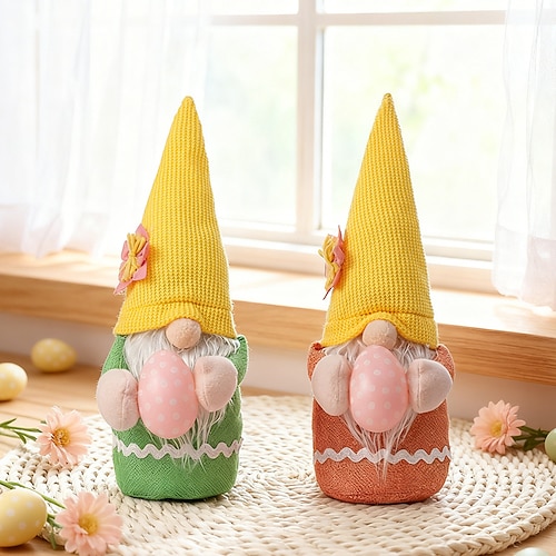 Osterkörbchen Füller 3er Pack Gnome Plüsch Osterdekorationen für Zuhause Frühlings Tomte mit Hasenohren Etageren Dekor Glückliche Feiertagsornamente Oster Geschenk für Kinder Mädchen Jungen Image