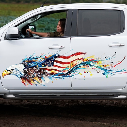 2 große Autoaufkleber mit amerikanischer Flagge und Adler, künstlerischer Farbspritzer-Vinylaufkleber für LKW-Seitentüren, patriotische USA-Adlergrafiken für Pickups und SUVs, wasserfeste und Image
