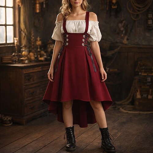 Gotisch Mittelalterlich Renaissance Rock Prinzessin Dame Edelfrau A-Linie Kostüm Damen Halloween Karneval Maskerade Renaissance-Messe LARP Retro-Mottoparty Erwachsene Rock Ganzjahres Image