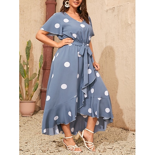 Damen Midikleid A Linie Kleid Sommerkleid Lässig Täglich Normale Passform Tupfen Kurzarm V Ausschnitt Schwarz Gelb Rosa Wein Sommer Frühling Image