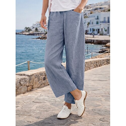 Damen Baumwoll Mischung Hose Freizeithose Gerade Urlaub Mode Streetwear Volle Länge Hohe Taille Einfach Tasche Elastischer Bund Komfort Bequem Unelastisch Täglich Urlaub Straße Schwarz Rosa Orange Image