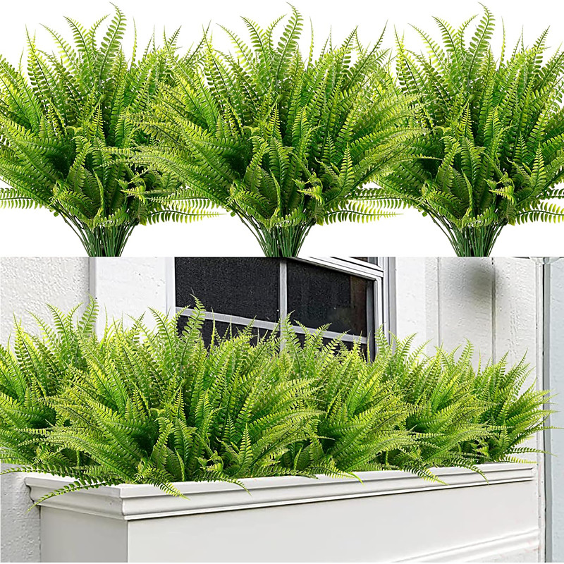 20 Bundles Artificial Boston Fern Plants Fake Boston Ferns Bushes Artificial Shrubs Outdoor Greenery UV Resistant Plants Faux Plastic Plants for Home Garden Indoor Outdoor Decor