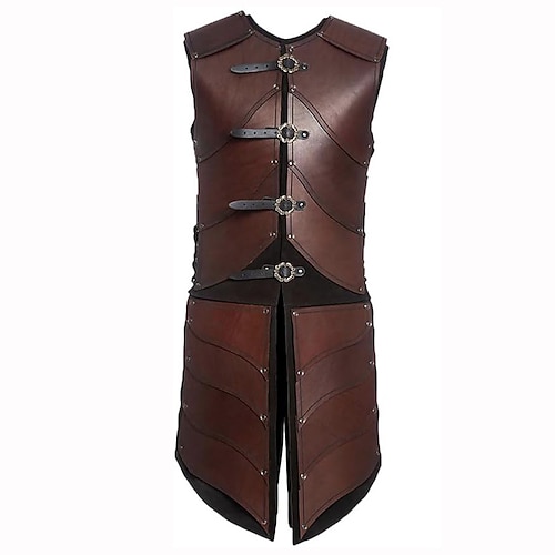Retro Vintage Mittelalterlich Renaissance Rüstung Ärmellos Ritter Ranger Tailliert und ausgestellt Kostüm Unisex Halloween Karneval Renaissance-Messe LARP Erwachsene Helm Image