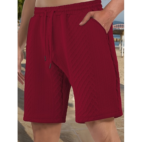 Herren Shorts Freizeitshorts Jacquard Einfach Texture Komfort Atmungsaktiv Über dem Knie Lässig Outdoor Strand Urlaub Mode Schwarz Weiß Mikroelastisch Image