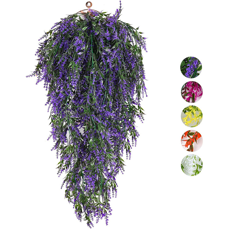 4 Bundles Artificial Flowers Hanging Plant, Faux Outdoor Vines Plants UV Resistant Backdrop Decor Hanging Flowers for Garden Porch Window Patio Hanging Planter Home Party Wedding Decor