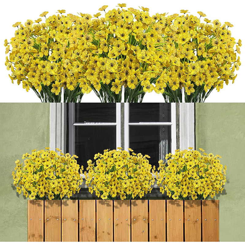 24 Bundles Artificial Flowers for Outdoor,No Fade Fake Plastic Flowers Faux Plants for Decoration Hanging Planters Indoor Outside Garden Porch Window Box Home Wedding Farmhouse