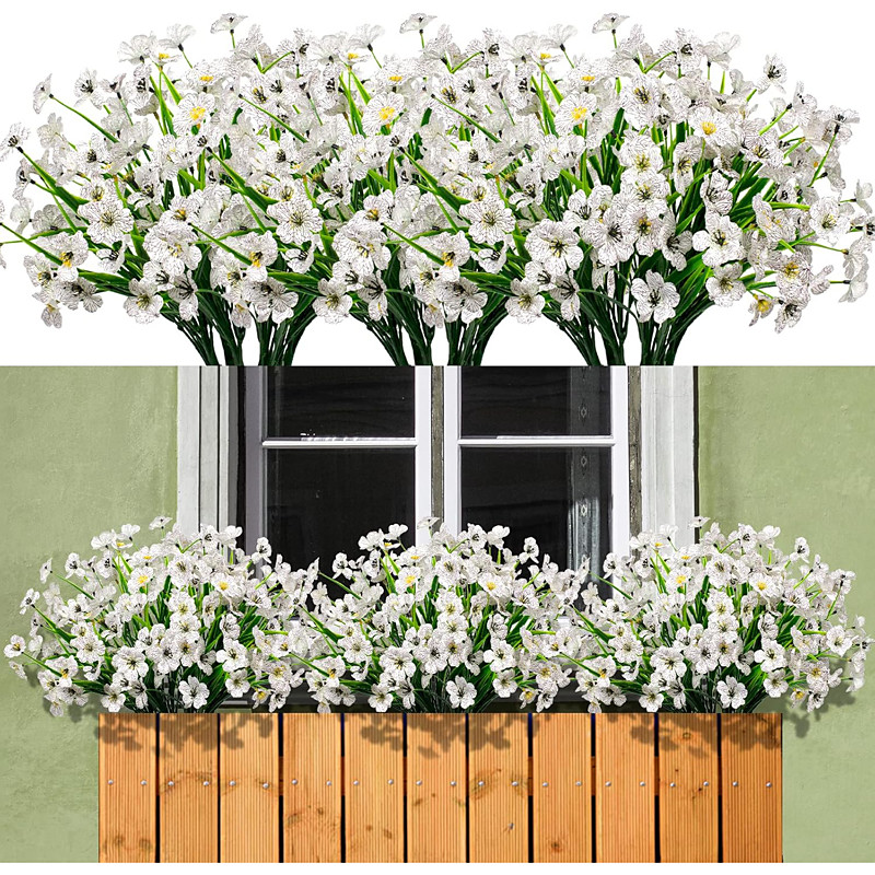 24 Bundles Artificial Flowers for Outdoor,No Fade Fake Plastic Flowers Faux Plants for Decoration Hanging Planters Indoor Outside Garden Porch Window Box Home Wedding Farmhouse