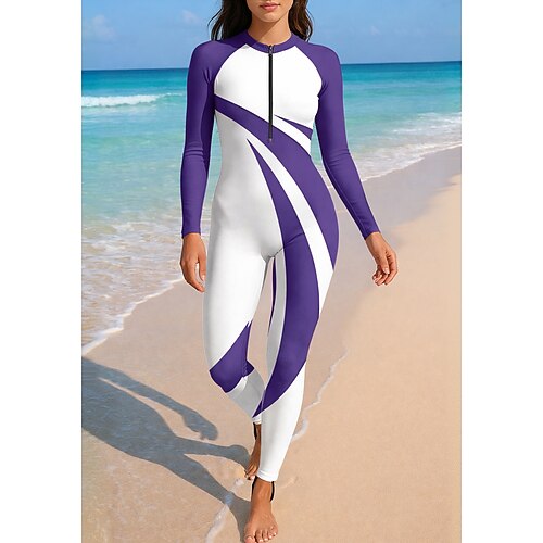 Damen Anti UV Shirt Frontreißverschluss UPF50 Schnelltrocknend Leicht Langarm Bodysuit T-Shirt zum Schwimmen Surfen Strand Wassersport Sommer Image