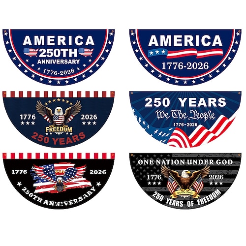 6 Stück Fächerflaggen zum 250. Jahrestag der Unabhängigkeit der Vereinigten Staaten, Gedenkbanner, Dekoration Image