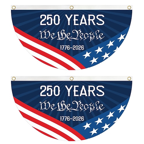 250. Jahrestag – Wir, das Volk – Patriotische, gefaltete Fächerflaggen-Girlande für Terrasse, Balkon oder Veranda – Unabhängigkeitstagsdekoration 1776–2026 Image