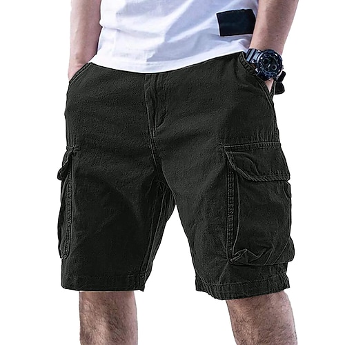 Herren Cargohose Cargohosen Cargo-Shorts Shorts Freizeitshorts Tasche Elastischer Bund Einfach Einheitliche Farbe Komfort Knielang Lässig Outdoor Streetwear Mode Streetwear Blau Schwarz Unelastisch Image