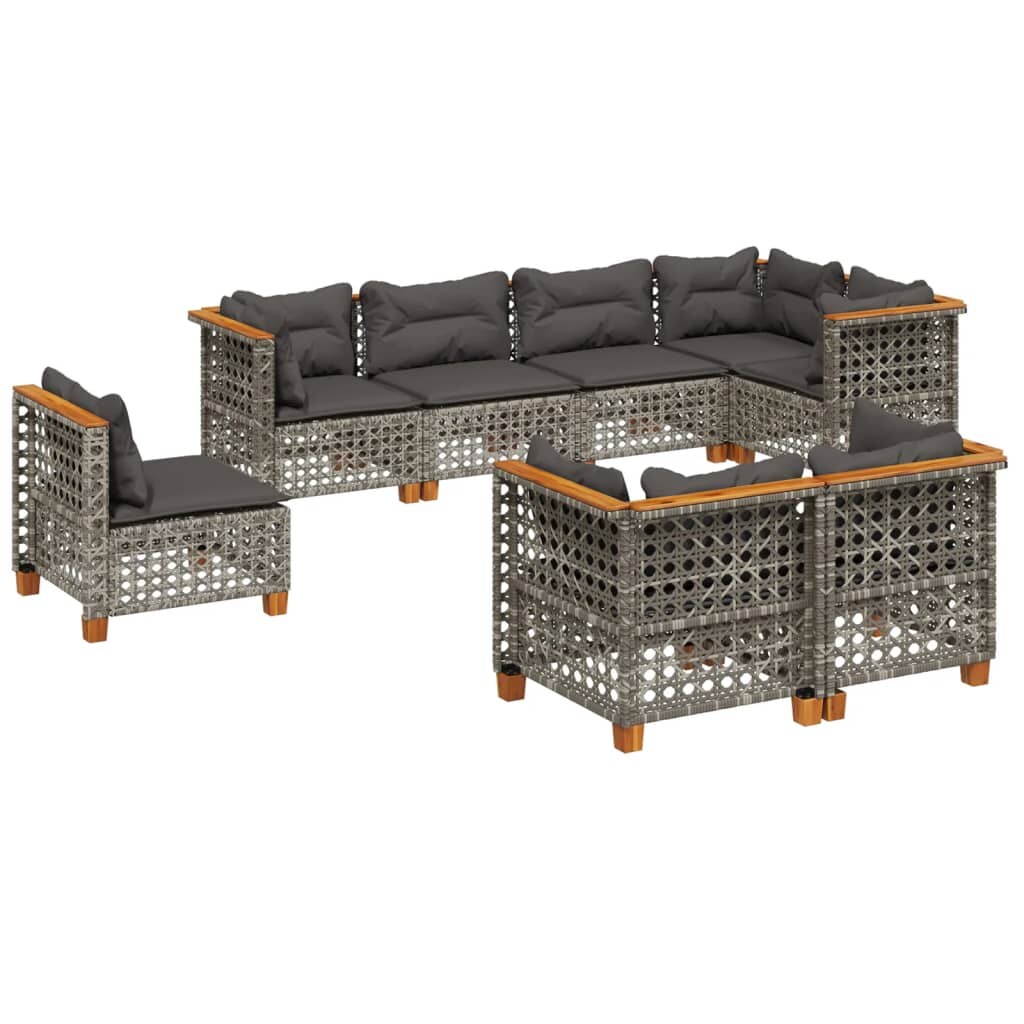 vidaXL 8-tlg. Garten-Sofagarnitur mit Kissen Grau Poly Rattan Image