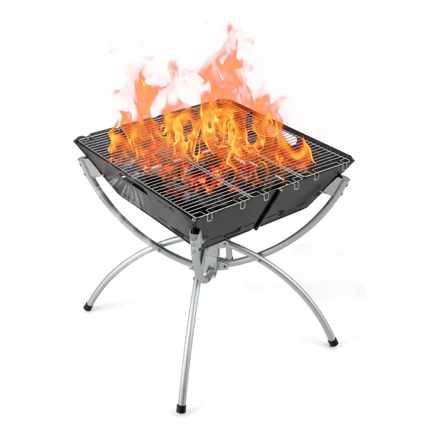 Campinggrill, 3-in-1-Feuerstelle für Brennholz und Holzkohle mit Grillgestellen aus Edelstahl, tragbare Feuerlösche Image