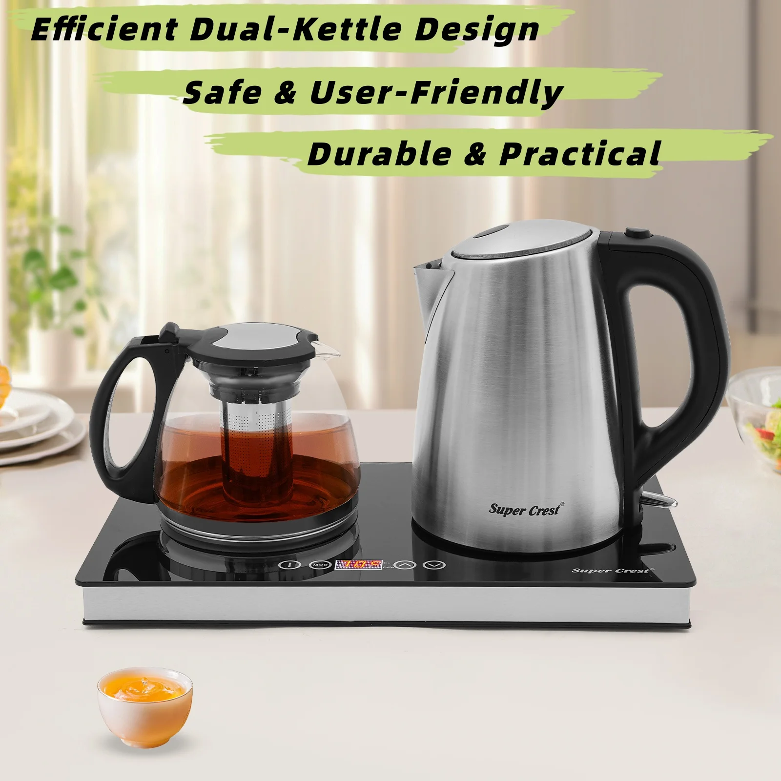 220–240 V Wasserkocher-Set, elektrischer Wasserkocher, doppelt beheizter Wasserkocher, 1800 W schnelles Kochen, 1,8 l/1 l Fassungsvermögen, für Büros, Häuser Image
