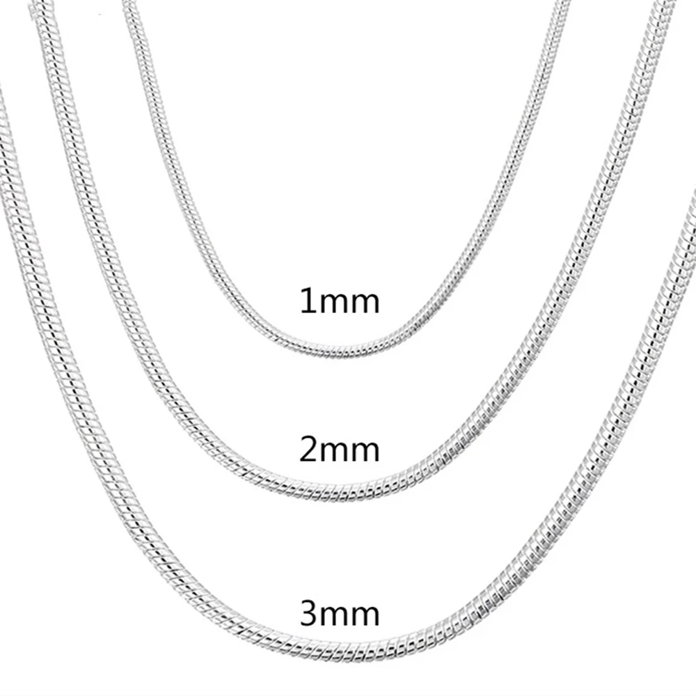 40-75 cm 925 Sterling Silber 1 MM/2 MM/3 MM solide Schlangenkette Halskette Für Männer Frauen Modeschmuck für anhänger Image