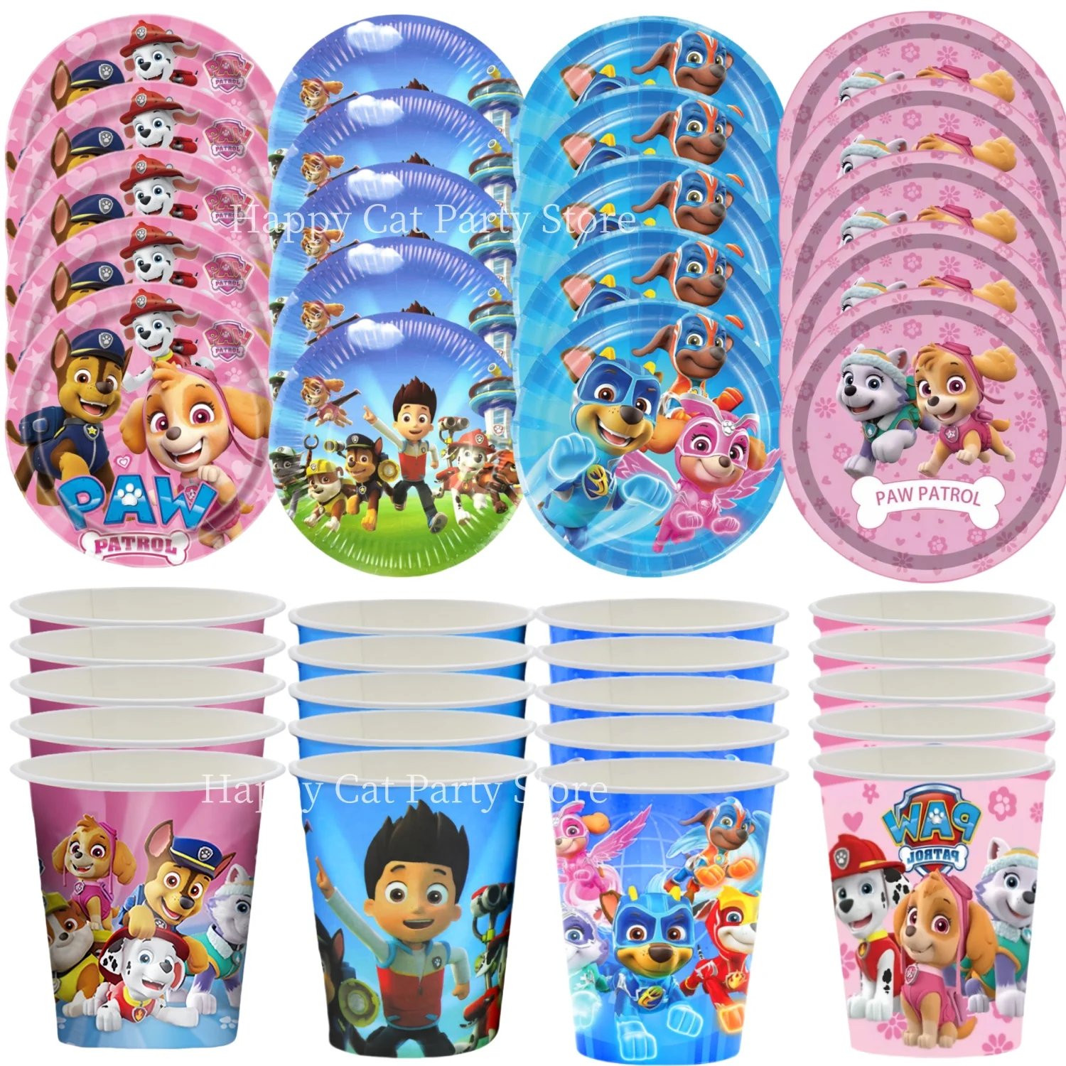 40pepole PAW Patrol Einweggeschirr-Set, Geburtstagsparty-Dekoration, Patrol PAW, Pappteller, Tasse, Kinder, Mädchen, Gastgeschenke, Partyzubehör Image