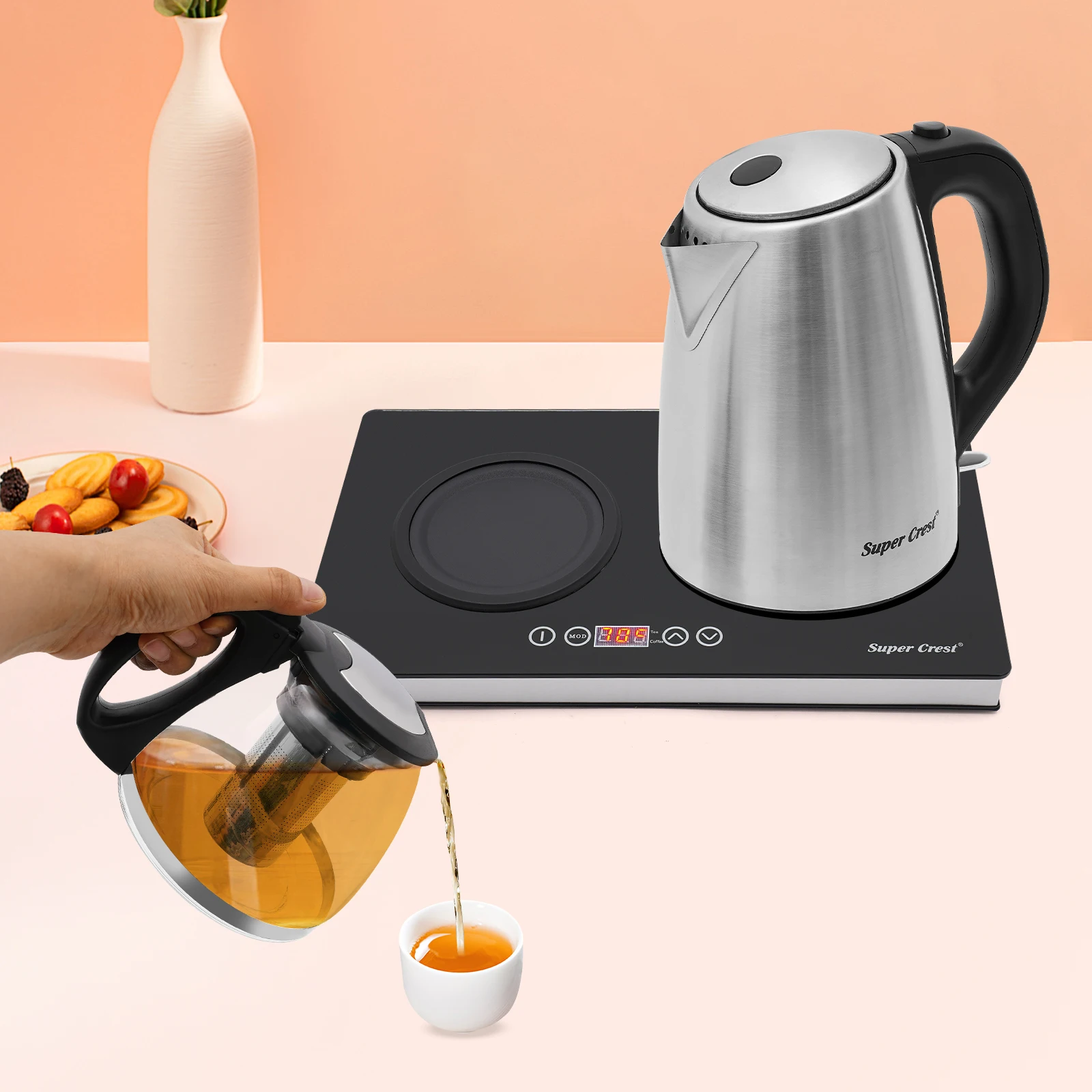 Schwarzer 1L 1800W Wasserkocher Doppelwandiger Edelstahl Cool Touch Wasserkocher Heizung für Büros Hotels Wohnungen Image