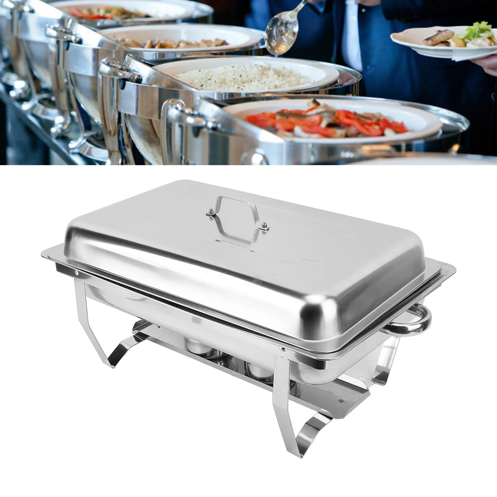 Buffetserver, Edelstahl-Buffetswärmer, 2 Fächer, kommerzieller Buffetserver, Catering, Speisenwärmer mit Herd, Speisenwärmer Image