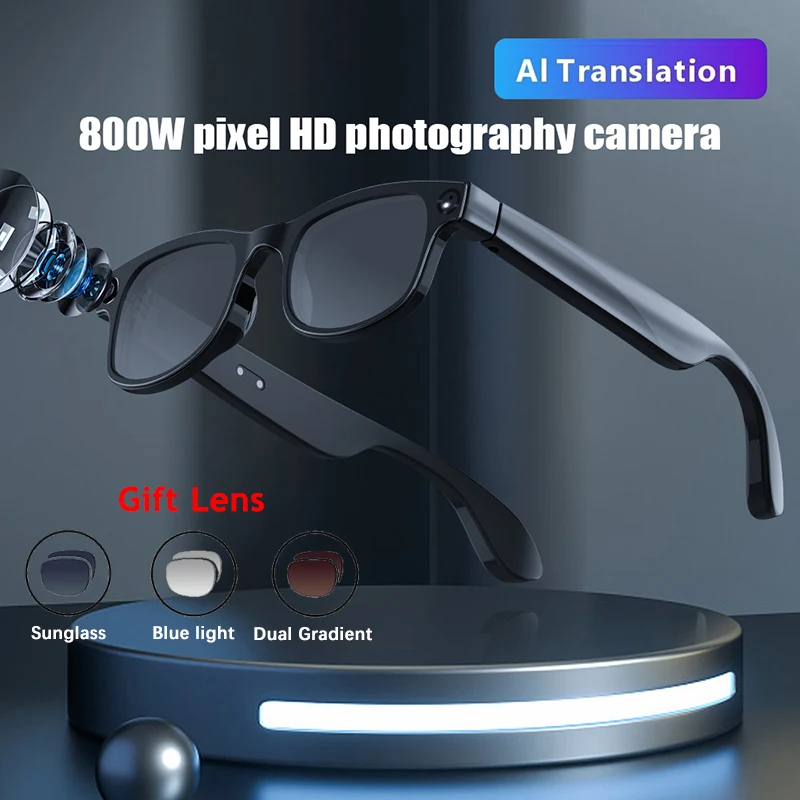Neue Smart AI Kamera Brille Bluetooth Anruf Musik Spielen Intelligente Sprach Assistent Wasserdichte Intelligente Gläser Mit Magnetische ladung Image
