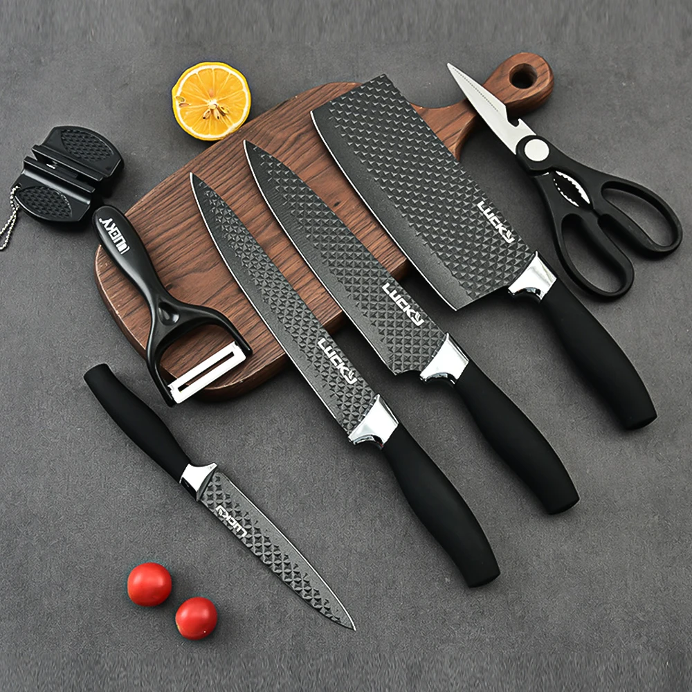 MDHAND Küchenmesser-Set, Edelstahlmesser, 8-teiliges Küchenwerkzeug-Set, Obstmesser, drehbarer Messerhalter Image