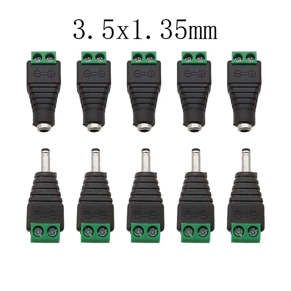 10 Stück DC 12 V männlich weiblich Buchse Anschlüsse 3,5 x 1,35 mm DC Netzstecker Jack zu Schraubklemmen Adapter für LED-Streifenlicht DIY Image