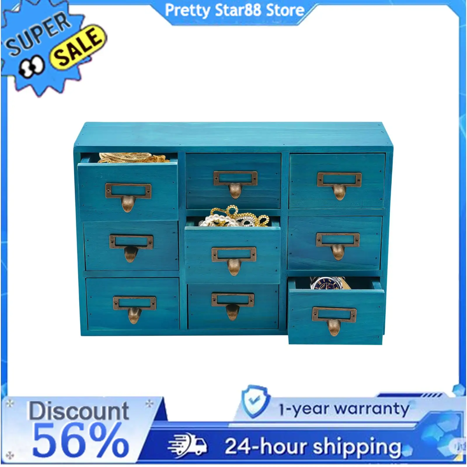 Apothekerschrank mit 9 Schubladen, rostbeständiger Schubladen-Organizer, montagefreier Holztisch für Wohnzimmer/Kommode/Küche