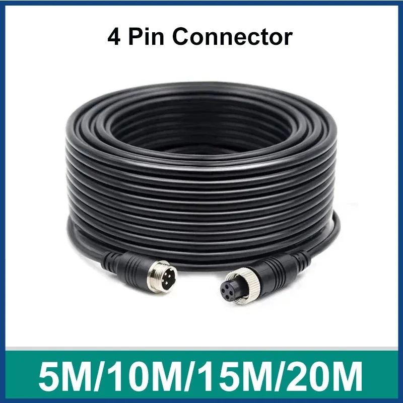5 m/10 m/15 m/20 m 4-poliges Luftfahrt-Verlängerungsvideokabel für Bus, Turck, Van, LKW, Wohnmobil, Monitor, CCTV, DVR, TV, Backup-Kamera-Verbindung