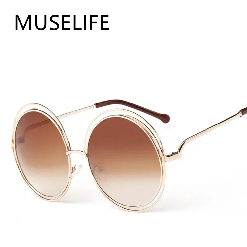 MUSELIFE Vintage Runde Große Größe Übergroße objektiv Spiegel Sonnenbrille Frauen Marke Designer Metall Rahmen Dame Sonnenbrille Dame Cool Image